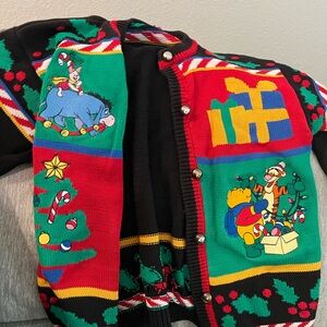 Colorful Holiday Sweater with Cartoon Characters
